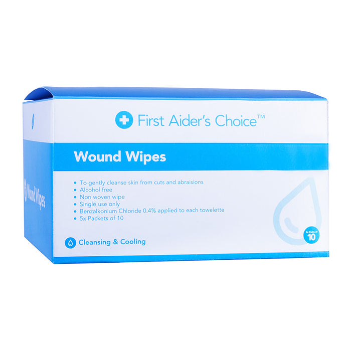 First Aider's Choice Wound Cleansing Wipes, 5 Packs of 10 Box