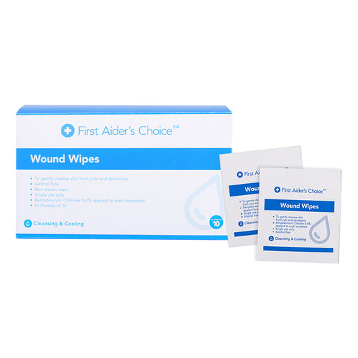 First Aider's Choice Wound Cleansing Wipes, 5 Packs of 10 Box